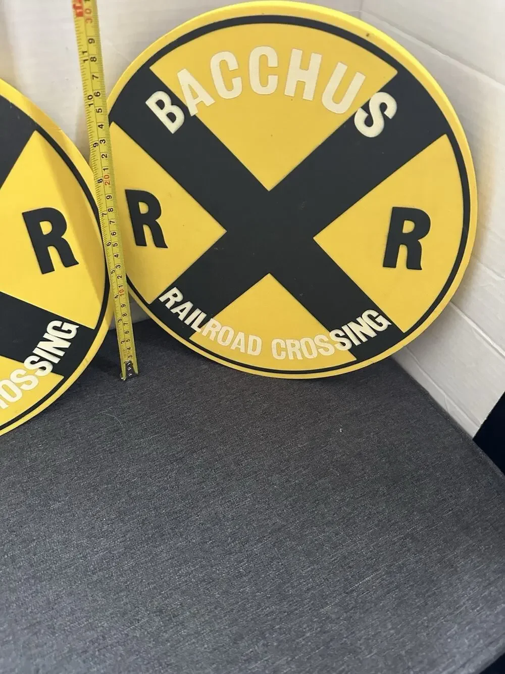 Pair Bacchus Railroad Crossing Signs 12” Mardi Gras New Orleans Krewe Decor